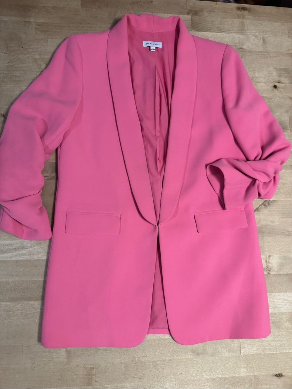 Gianni Bini Gemma Rouched Boyfriend bright Pink Shawl Collar Blazer